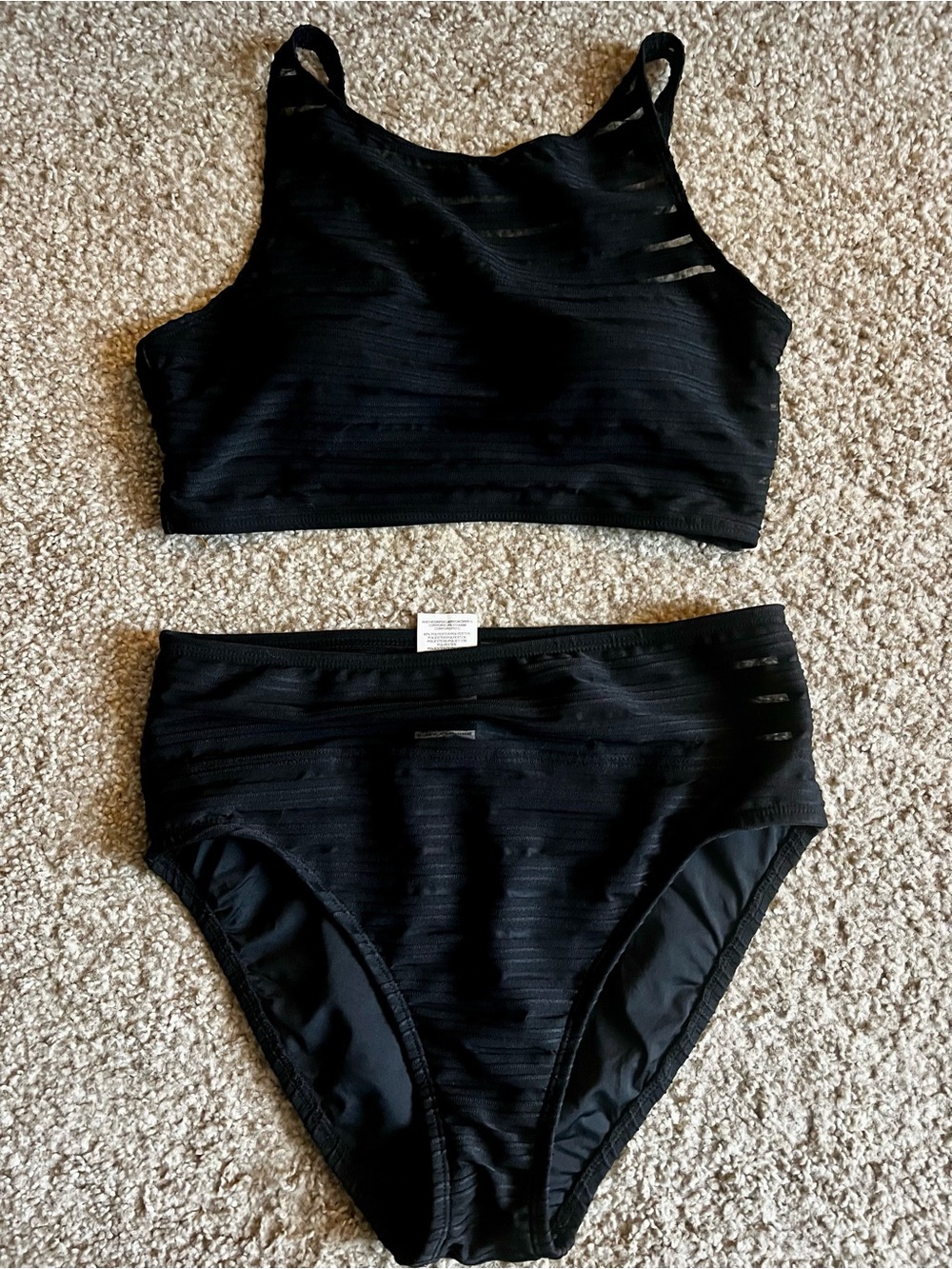 La Blanca Black High-Neck Textured Bikini Set